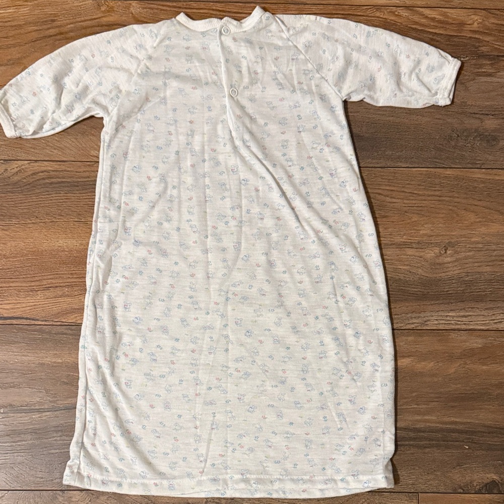 VTG Size 3-9 Months White Baby Infant Gown with Bunnies and Flowers